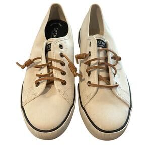 Sperry Top Sider Seacoast Women’s Size 8.5M White Canvas Boat Shoes